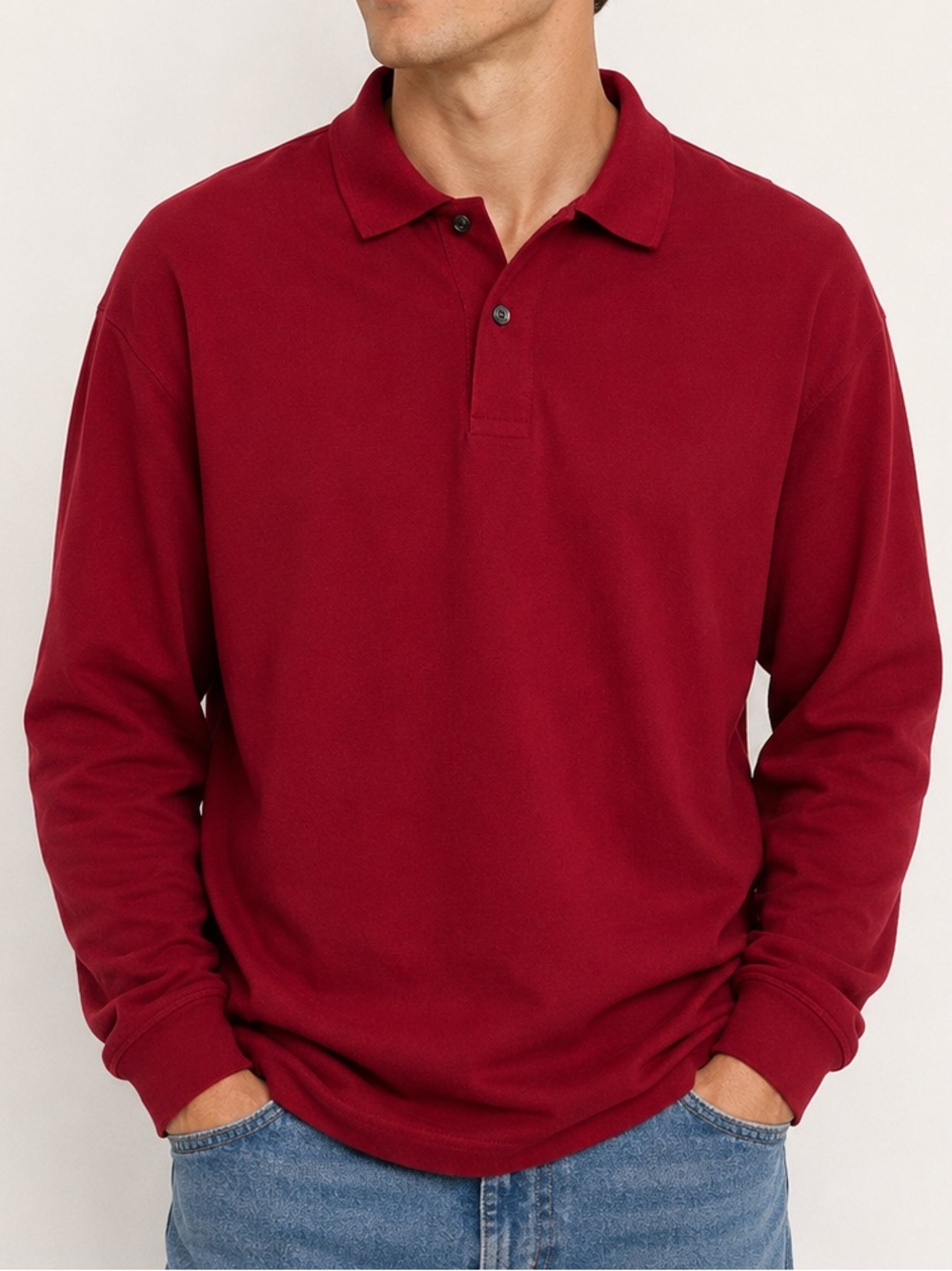 L.L.Bean Red Long Sleeve Polo Shirt Men’s Large Cotton